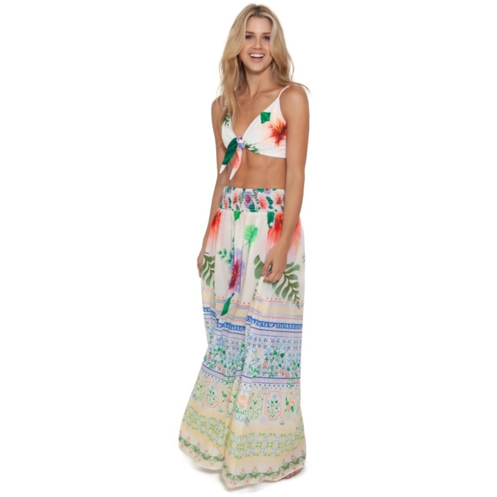 Agua Bendita Tropic Story Eleonor Maxi Skirt Floral Print A-Line Elastic Waist S